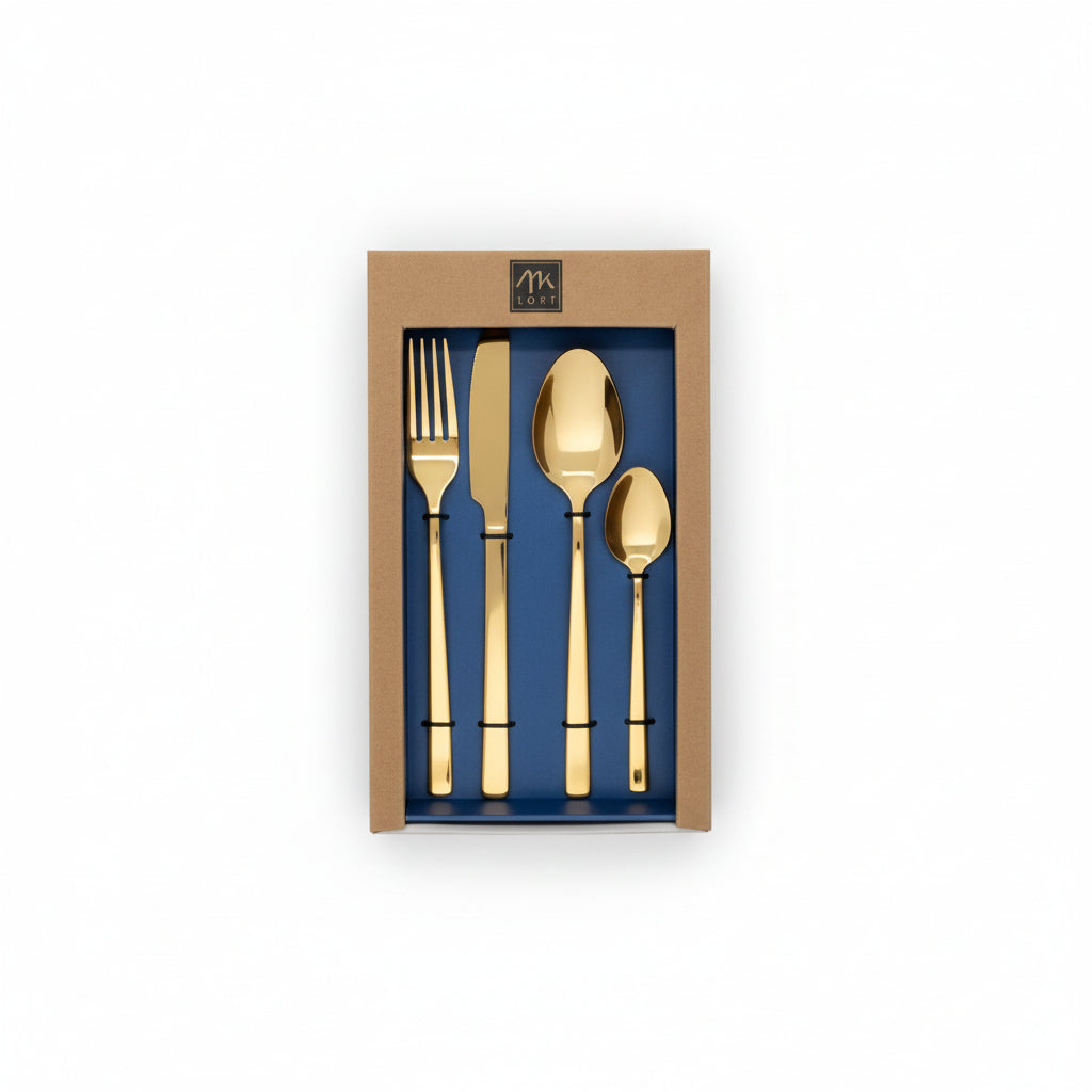 DO-HOME - Posate 24 Pz Oro Lucido In Acciaio 2.5Mm 15X7Xh.26 Cm In Scatola Regalo