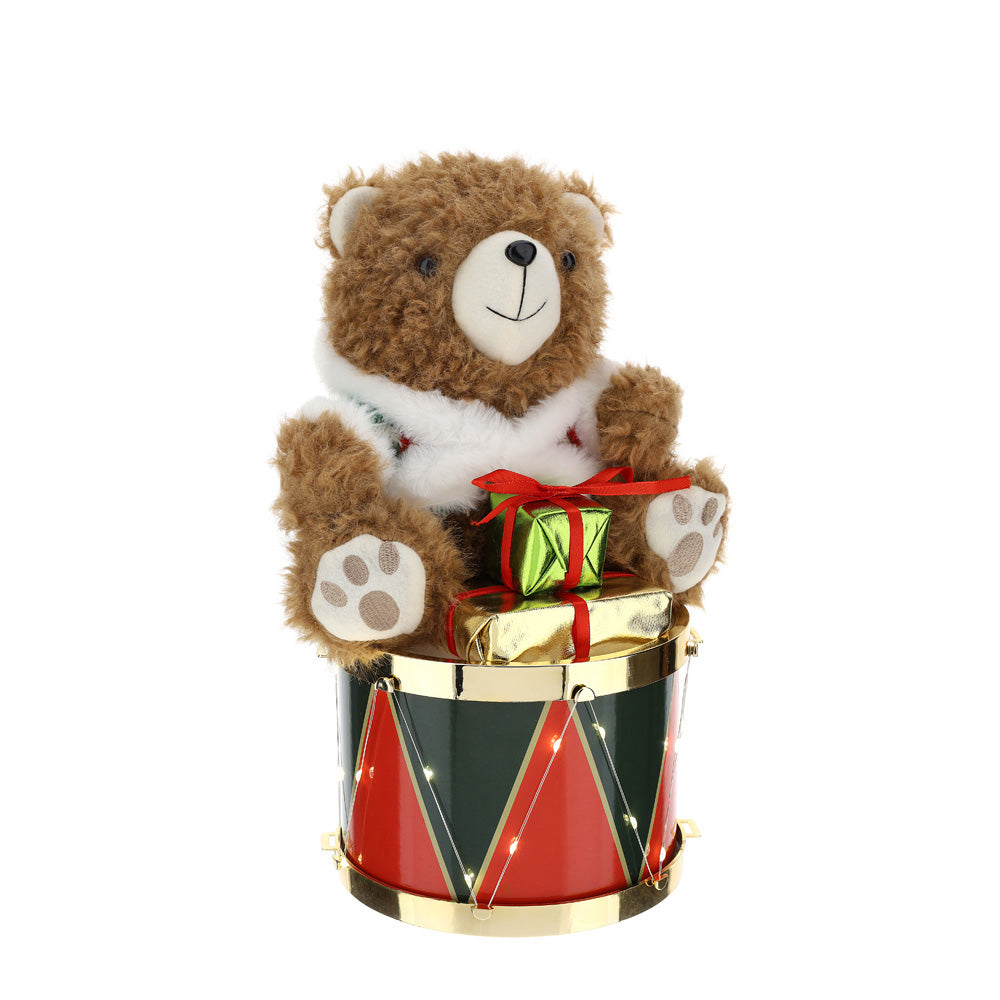 HERVIT - Orso Peluche Beige Su Tamburo 19Xh33Cm