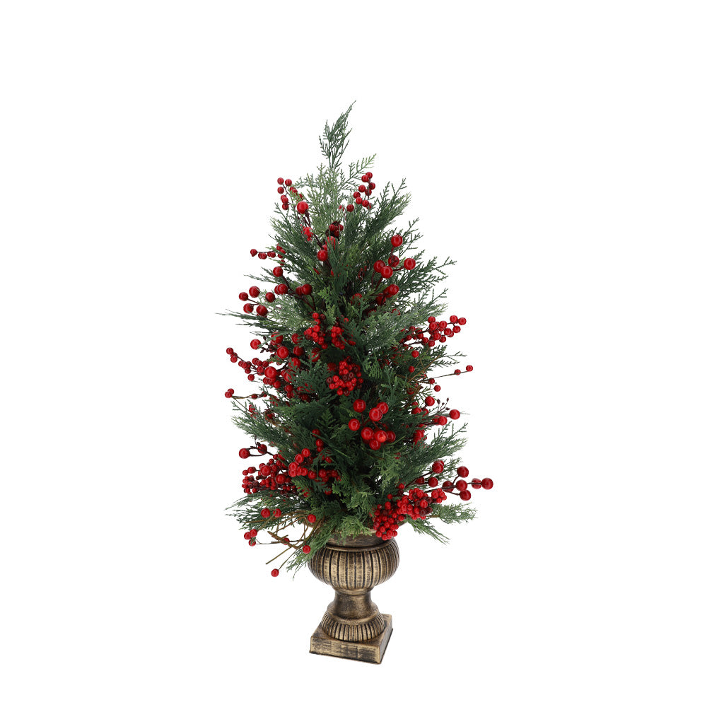 HERVIT - Albero C/Bacche Rosse E Vaso Oro 90Cm