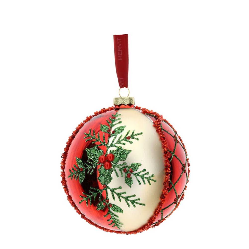 HERVIT - Sfera Vetro Soff.Dec.X'Mas Dia.10Cm Ross