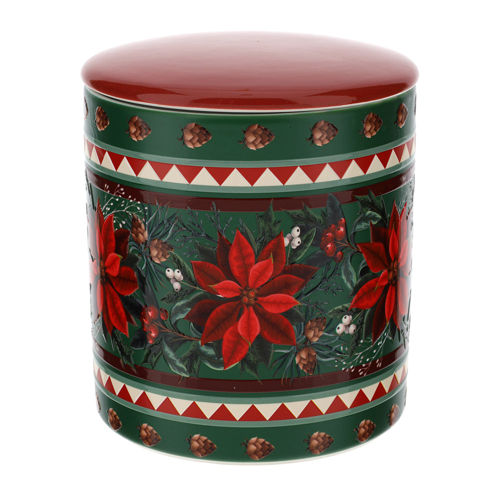 HERVIT - Contenitore Ceram.Poinsettia Dia.15X17Cm