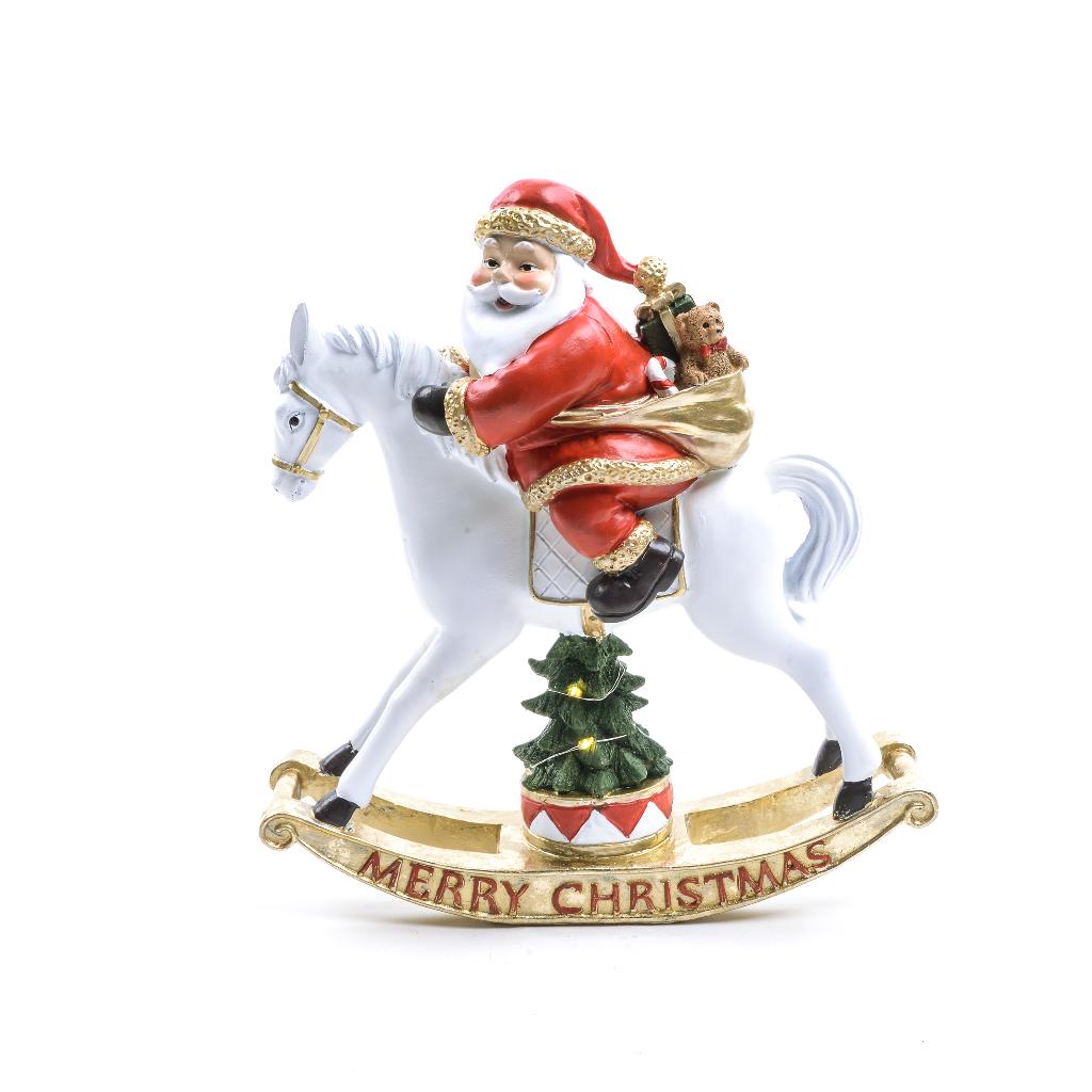 DO-HOME - Babbo Su Cavallo A Dondolo In Poliresina Con Luci A Batteria 2Xlr44 26. 5X10.5Xh.28.5 Cm In Scatola Regalo