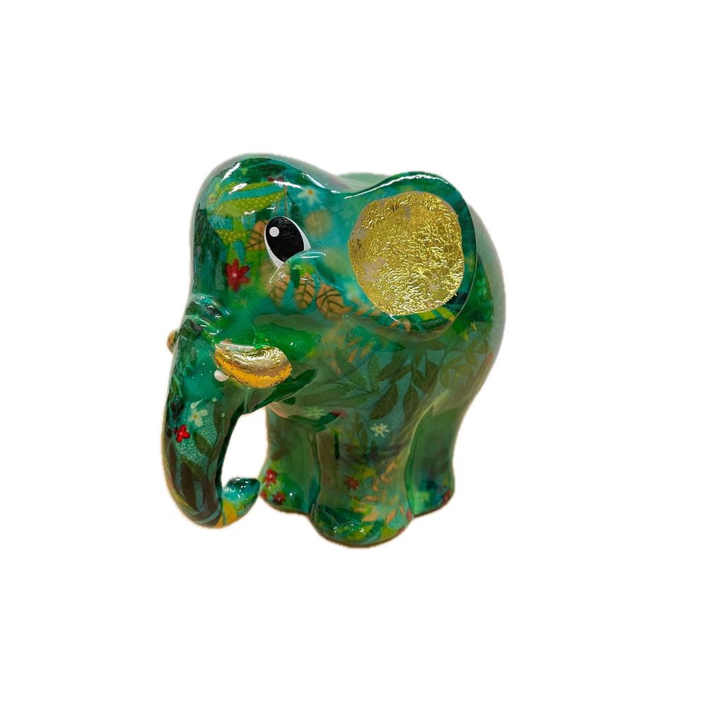 POMME PIDOU - Money Box Elephant Elton In Ceramica 19 Cm [Verde Scuro]