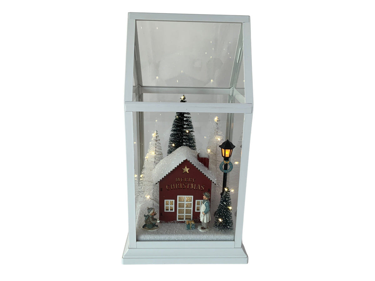 DO-HOME - Vetrina Paesaggio Natalzio Con Luci In Plastica A Batteria 3Xaa 18X15Xh.33 Cm In Confezione Regalo