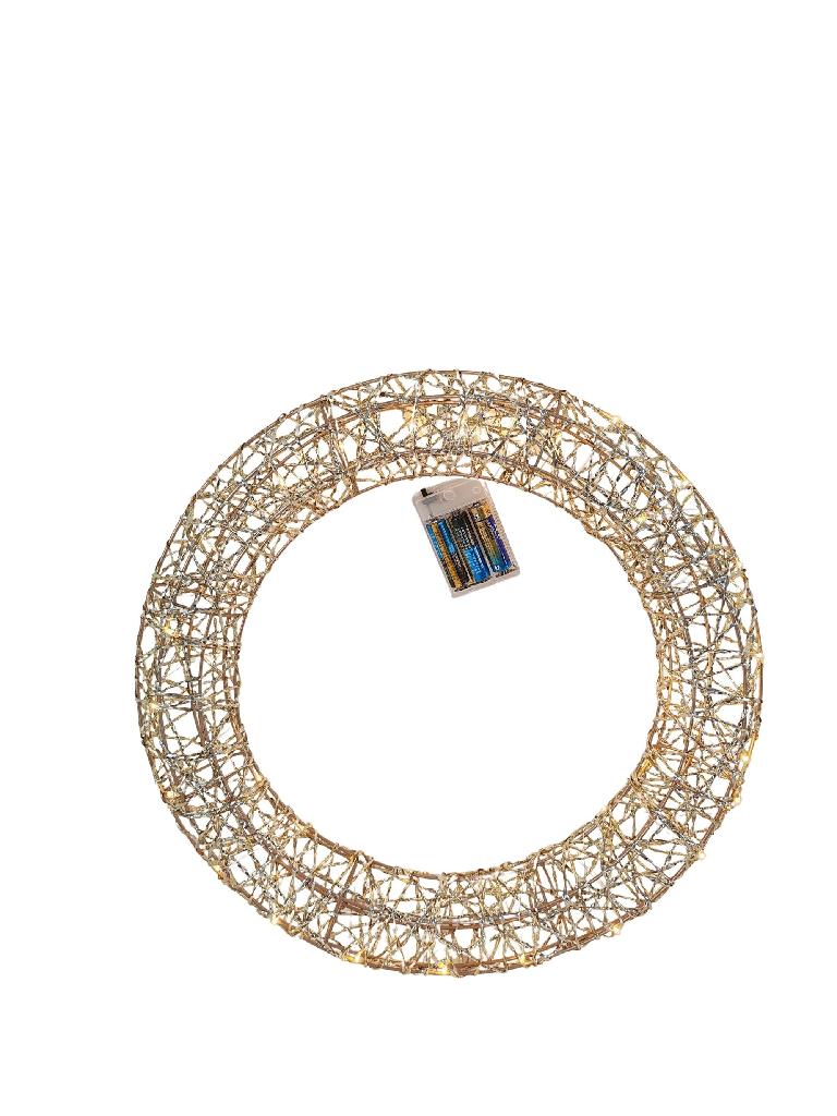 DO-HOME - Corona Filo Oro In Metallo E Plastica 50 Luci A Batteria 3Xaa 40X6Xh.40 Cm