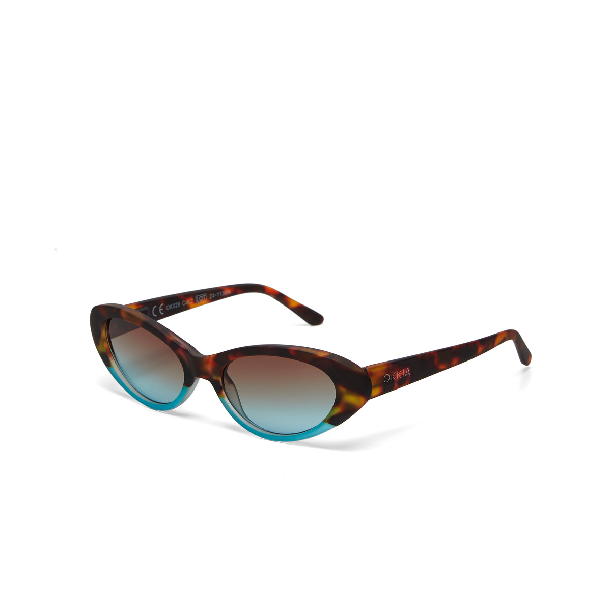 OKKIA - Occhiale Da Sole Premontato - Mod.Lina Montatura Soft Touch-Spring Arms Col: Havana Blue / Lens:Brown Gradient Blue
