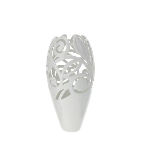 HERVIT - Vaso Porcellana Traforato Bianco 13,5X28Cm