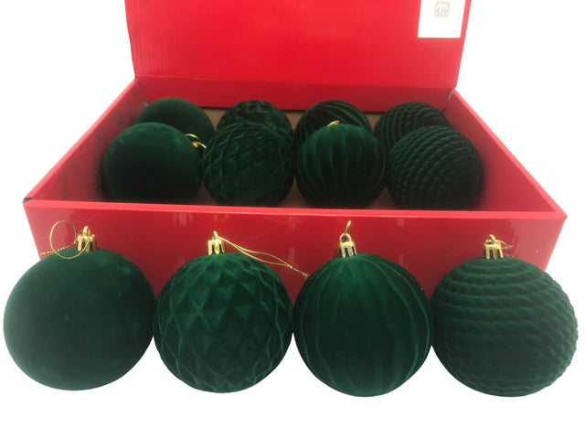 DO-HOME - Palle Natalizie Effetto Velluto Verde In Plastica D.8 Cm [Liscia]