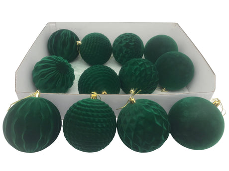 DO-HOME - Palle Natalizie Effetto Velluto Verde In Plastica D.10 Cm [Quadretti]