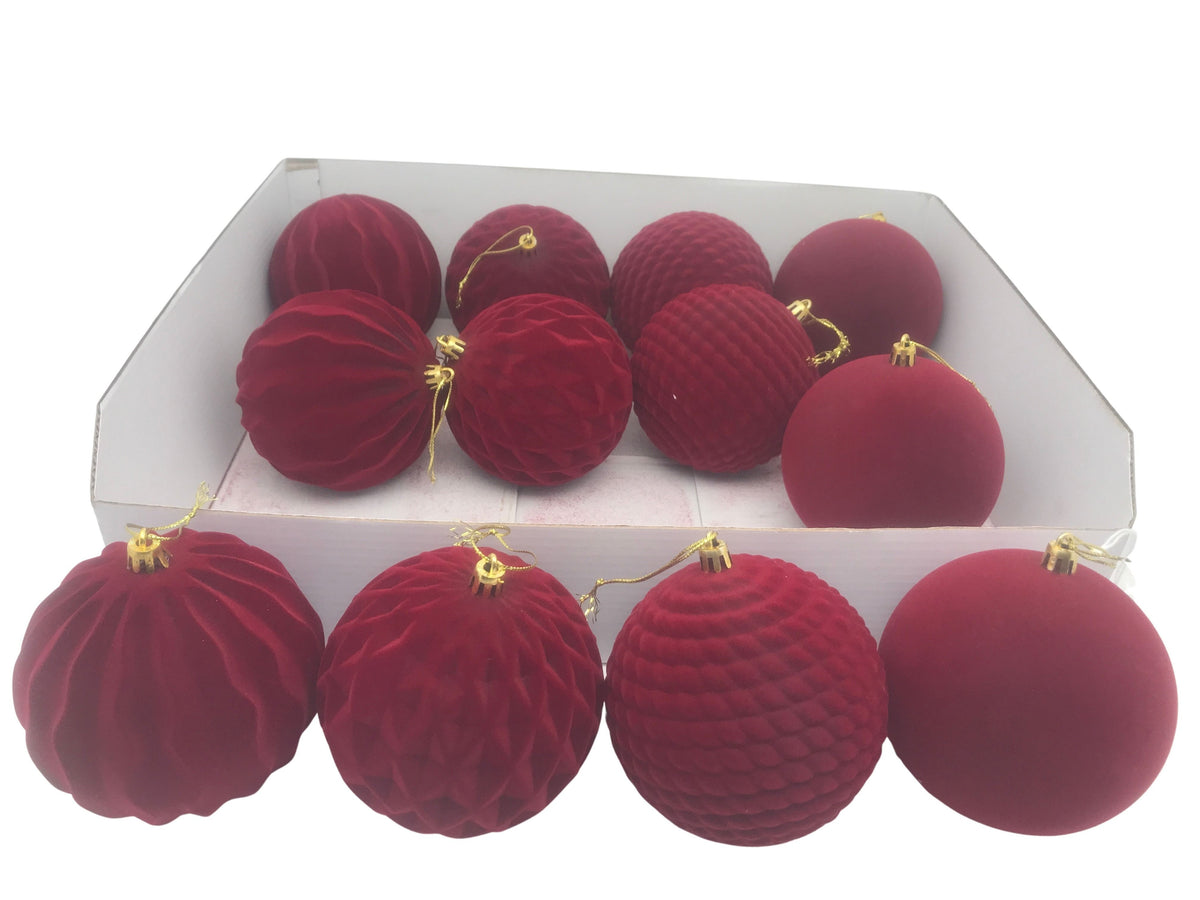 DO-HOME - Palle Natalizie Effetto Velluto Bordeaux In Plastica D.10 Cm [Rombi]