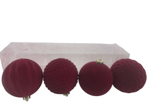 DO-HOME - Palle Natalizie 4 Pz Effetto Velluto Bordeaux In Plastica D.12 Cm Design Assortiti In Scatola Trasparente