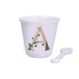 PORCELANA BLANCA - Vaso De Café Individual Con Cuchara 75 Cc Letra A