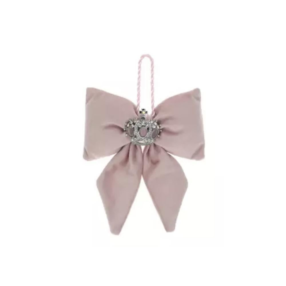 HERVIT - Pink Velvet Applique Bow 14X18Cm With Crown Brooch 