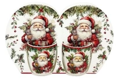 DO-HOME - Tazzina Babbo Natale (5,6X6H Cm) 2 Pz In Porcellana 80Ml 19X4Xh.13,3 Cm In Confezione Regalo