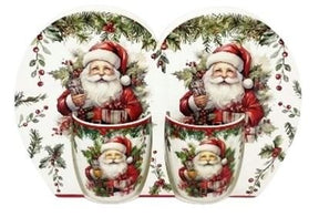 DO-HOME - Tazzina Babbo Natale (5,6X6H Cm) 2 Pz In Porcellana 80Ml 19X4Xh.13,3 Cm In Confezione Regalo