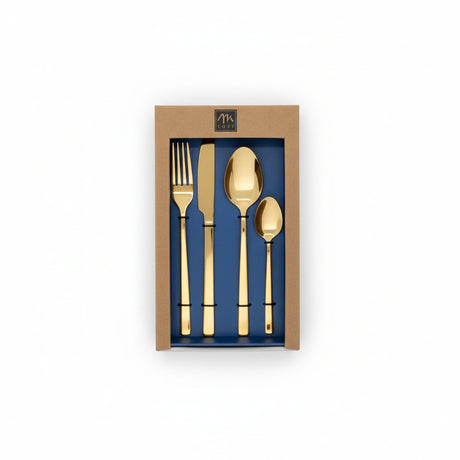 DO-HOME - Posate 24 Pz Oro Lucido In Acciaio 2.5Mm 15X7Xh.26 Cm In Scatola Regalo