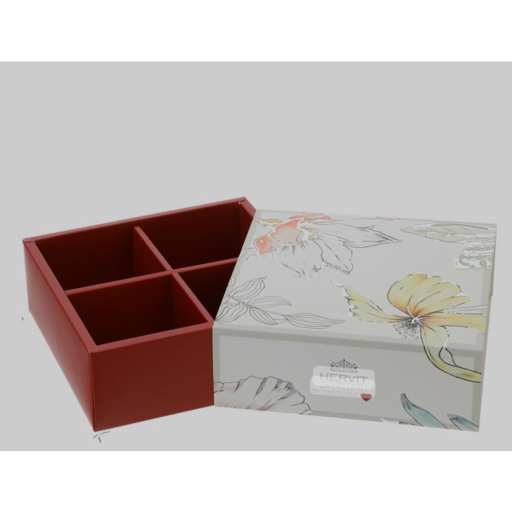 HERVIT - Red Blooms Cardboard Box 14.5X14.5Xh5Cm