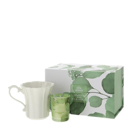 HERVIT - Set Candela 70G + Mug Porc.Botanic Verde