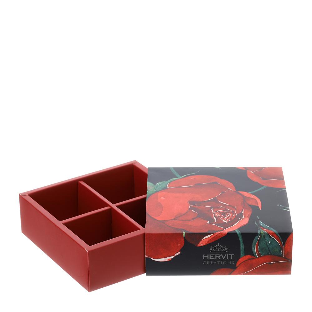 HERVIT - Box Cart.Rose Bacc.Rosso 12,5X12,5X4Cm