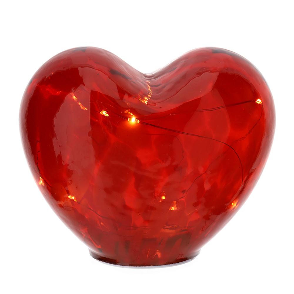 HERVIT - Lampada Led Cuore Vetro Rosso 15Xh12,5Cm