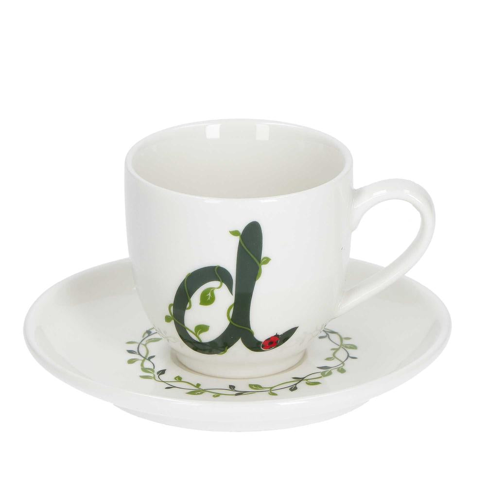 WHITE PORCELAIN - Only Your Coffee Cup With Saucer 90 Cc Letter D