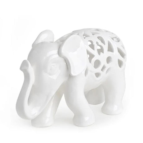 HERVIT - Elefante Porcellana Traf.Bianco 45X29Cm