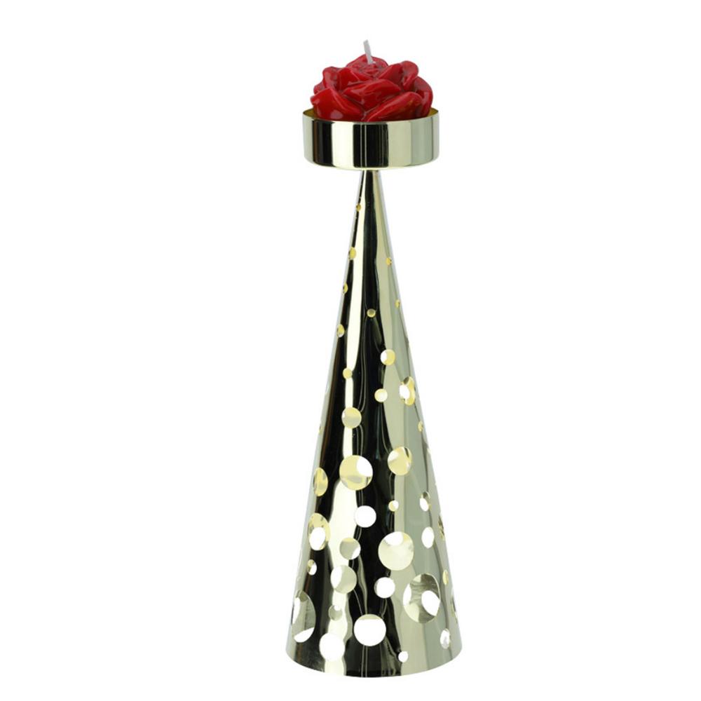 HERVIT - Gold Metal Cone Candle Holder 7X22Cm