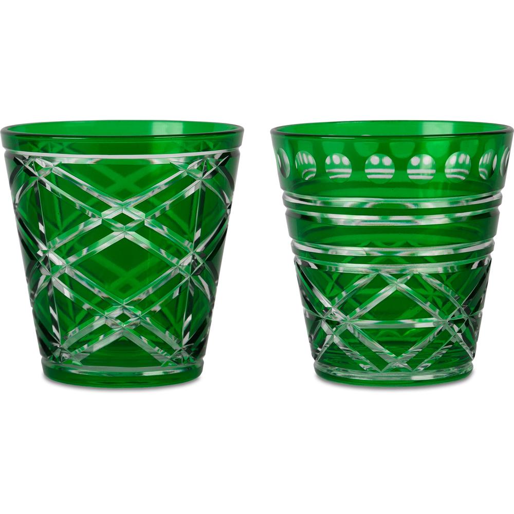 BACI MILANO - Set of 2 Carved Glass Tumblers - Green