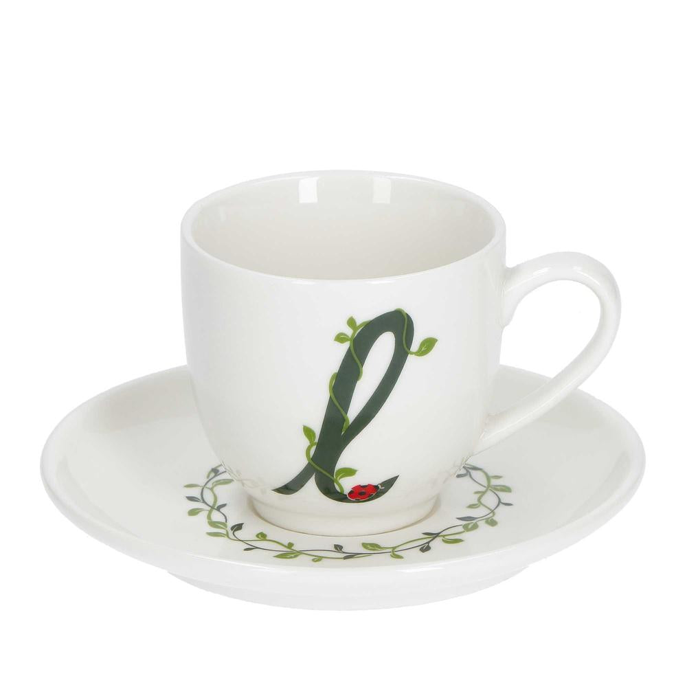 WHITE PORCELAIN - Only Your Coffee Cup With Saucer 90 Cc Letter L