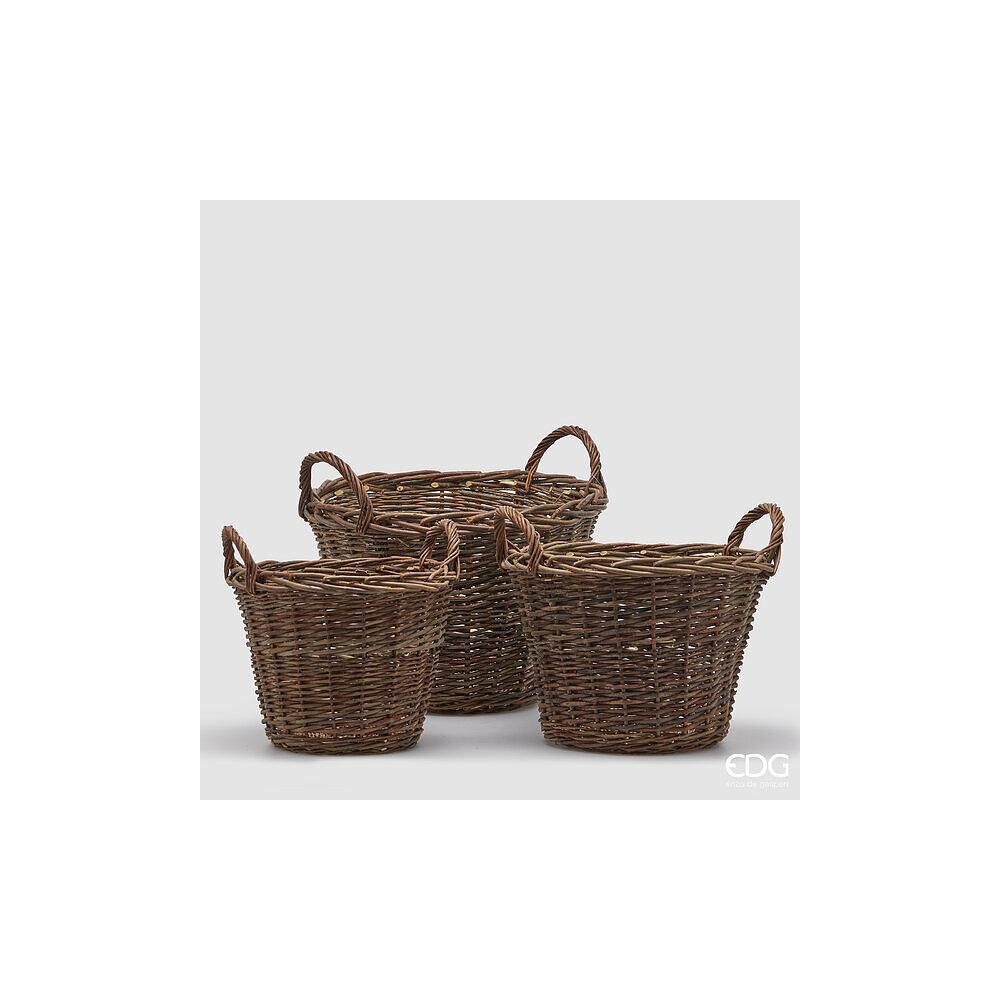 EDG - Flared Willow Basket With Handle H.34 D.50 Small