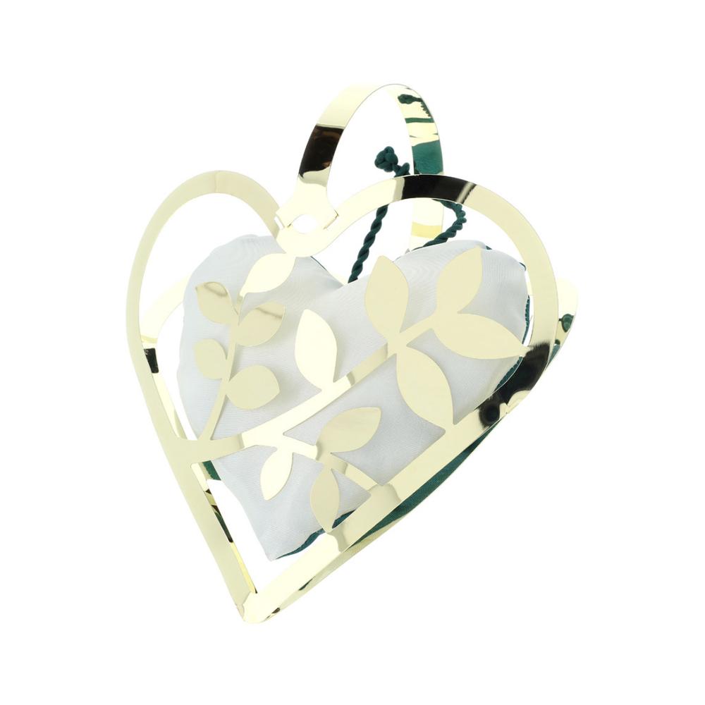 HERVIT - Cesta de metal perforado corazón dorado 17X20Cm