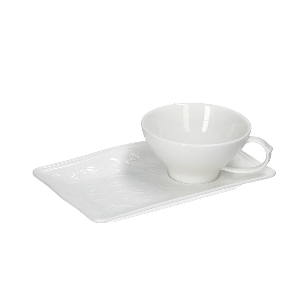 WHITE PORCELAIN - Tea Cup + Tray Florentina 180cc