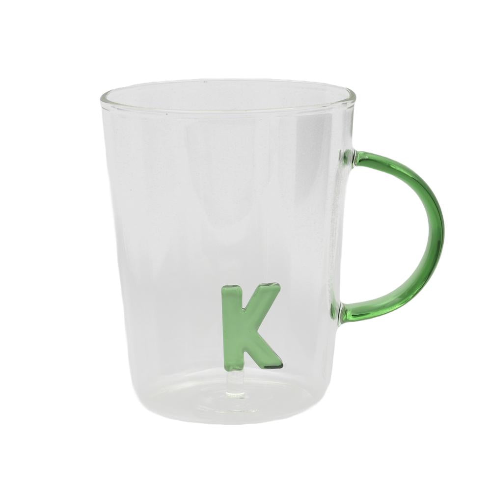 PORCELLANA BIANCA - Allalettera Mug In Vetro Borosilicato Lettera " K " 440 Cc