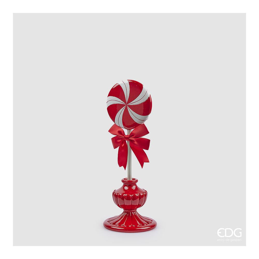 EDG - Decoración Caramelo Topiario Blanco Rojo En Poliresina Y Metal Al 43 Cm