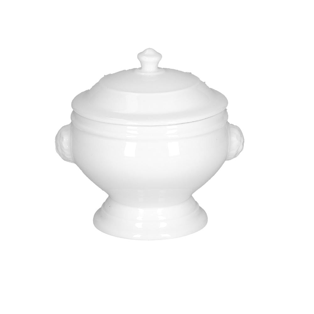 PORCELANA BLANCA - Sopera Con Tapa Quimera Cabeza De León 22 Cm