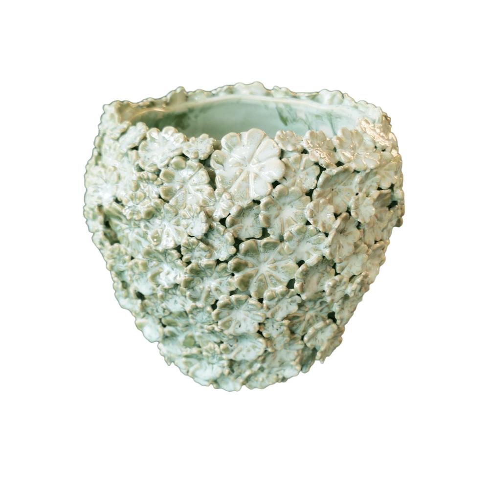 RITUALI DOMESTICI - Fiorinfiorello Cachepot Verde In Stoneware Con Fiori A Rilievo 24X24X20H