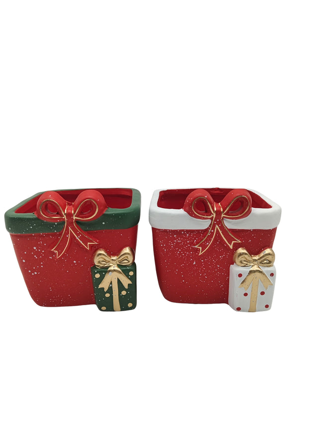 DO-HOME - Vasetto Natalizio In Ceramica 14X14.5Xh.13 Cm [Bianco]