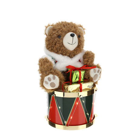 HERVIT - Orso Peluche Beige Su Tamburo 19Xh33Cm