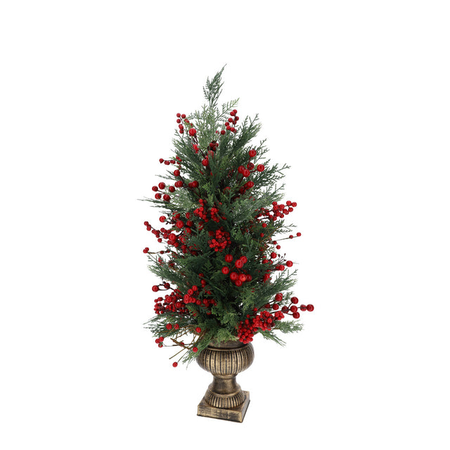 HERVIT - Albero C/Bacche Rosse E Vaso Oro 90Cm