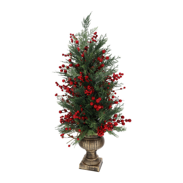HERVIT - Albero C/Bacche Rosse E Vaso Oro 110Cm