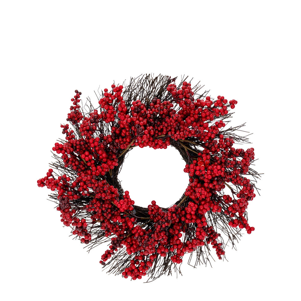 HERVIT - Corona Bacche Rosse Dia.40Cm Base Rattan