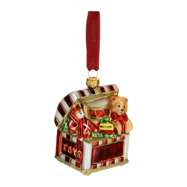 HERVIT - Dec.Vetro Soff.Baule Regali 10Cm Rosso