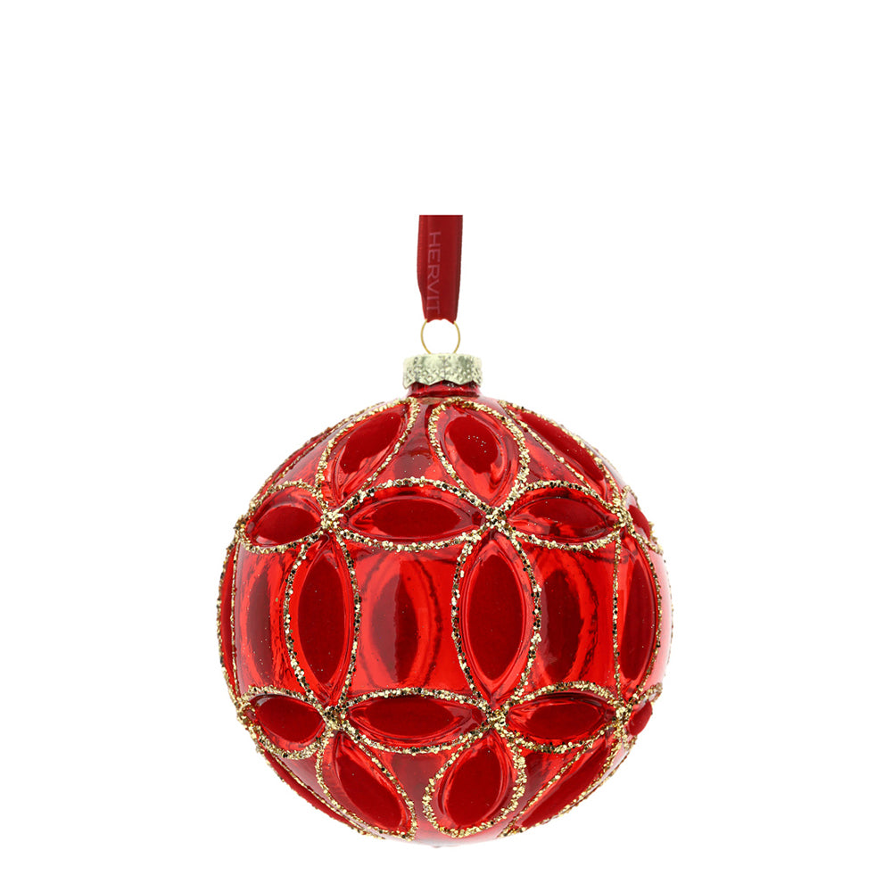 HERVIT - Sfera Vetro Soff.Dec.Fiore Dia.8Cm Rossa