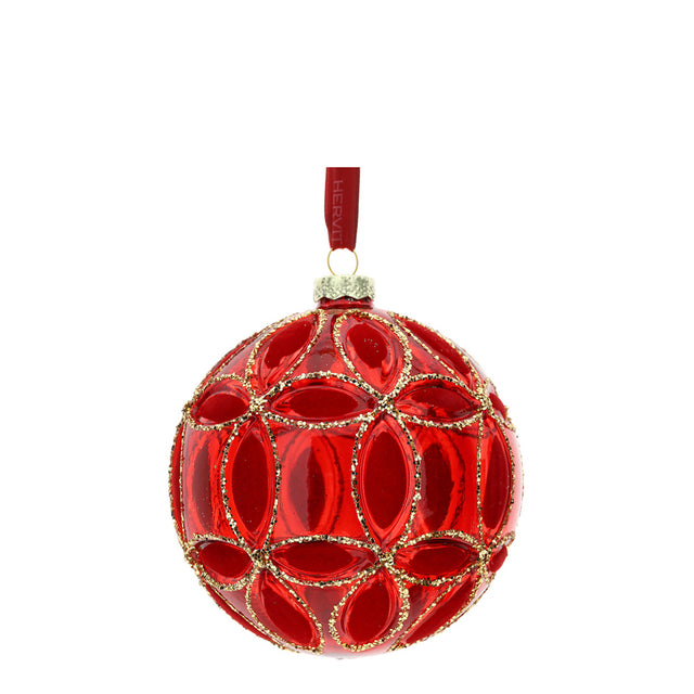 HERVIT - Sfera Vetro Soff.Dec.Fiore Dia.8Cm Rossa