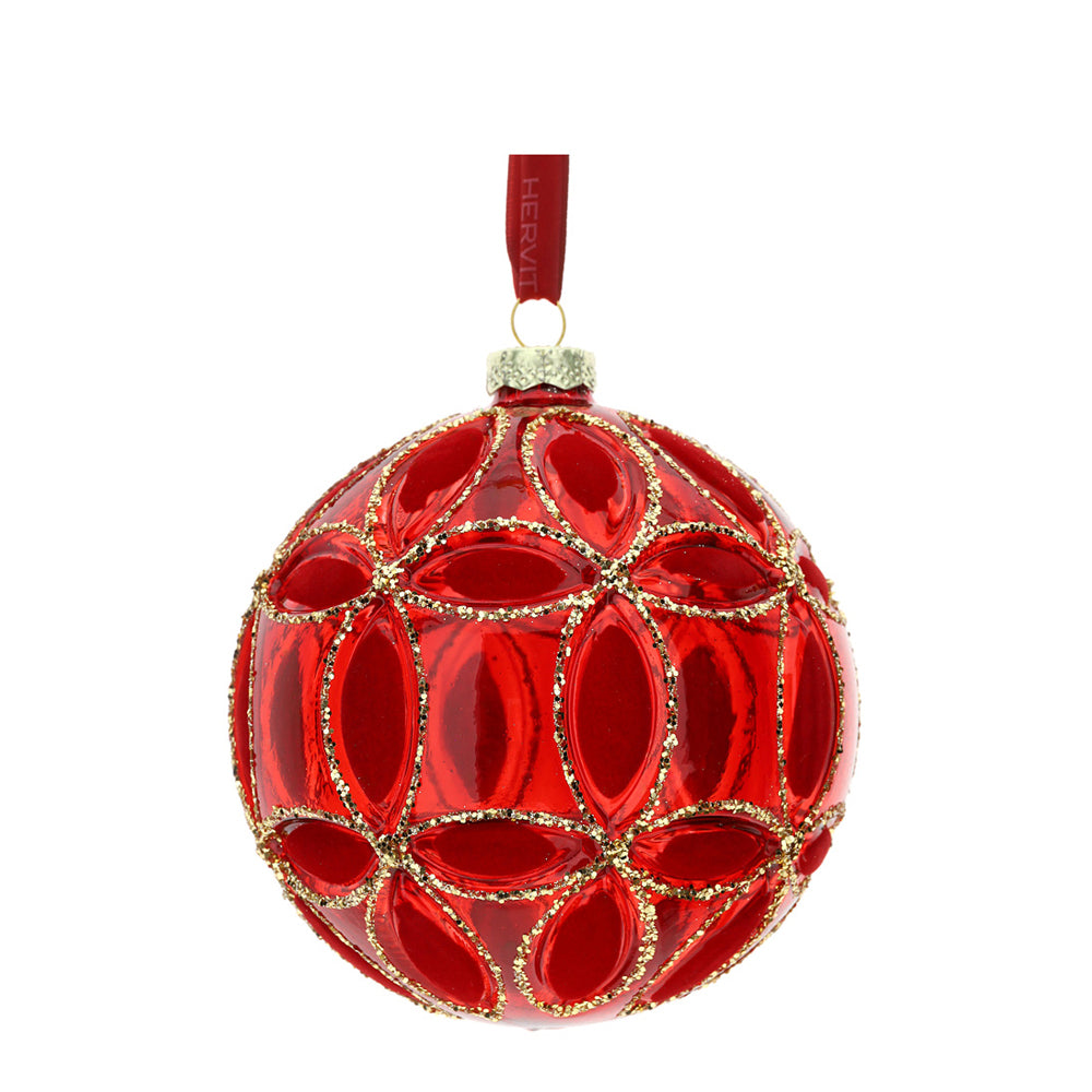 HERVIT - Sfera Vetro Soff.Dec.Fiore Dia.10Cm Ross