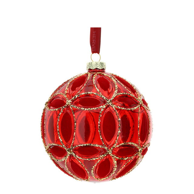 HERVIT - Sfera Vetro Soff.Dec.Fiore Dia.10Cm Ross