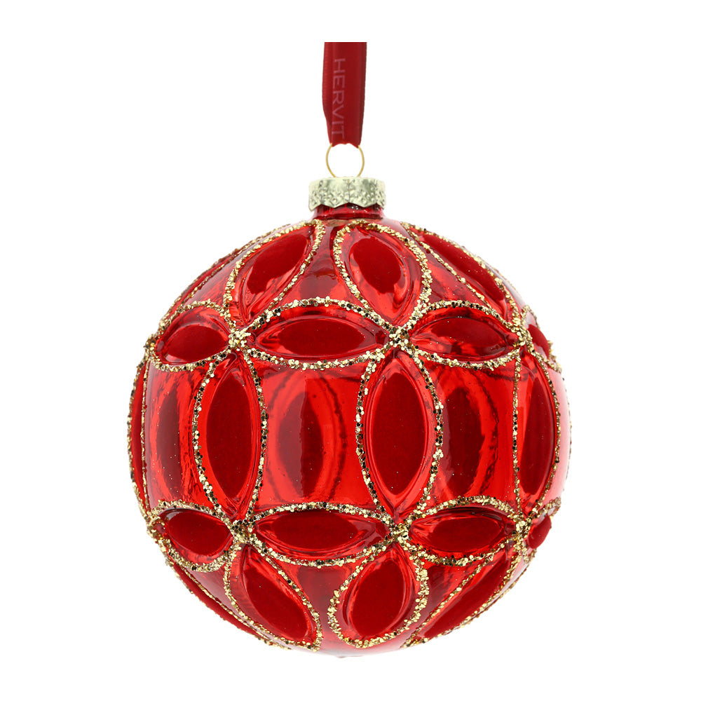 HERVIT - Sfera Vetro Soff.Dec.Fiore Dia.12Cm Ross