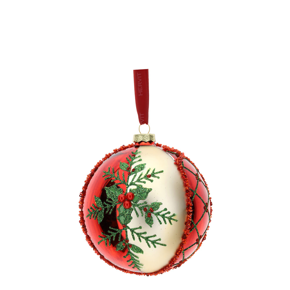 HERVIT - Sfera Vetro Soff.Dec.X'Mas Dia.8Cm Rossa
