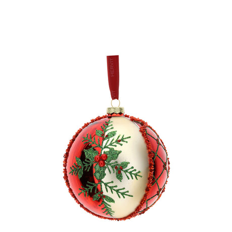 HERVIT - Sfera Vetro Soff.Dec.X'Mas Dia.8Cm Rossa