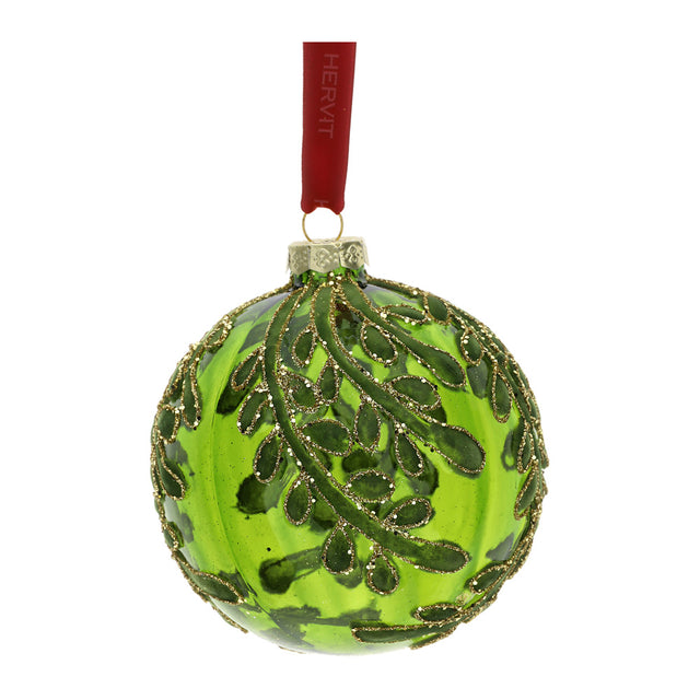HERVIT - Sfera Vetro Soff.Dec.Foglie Dia.10Cm Ver